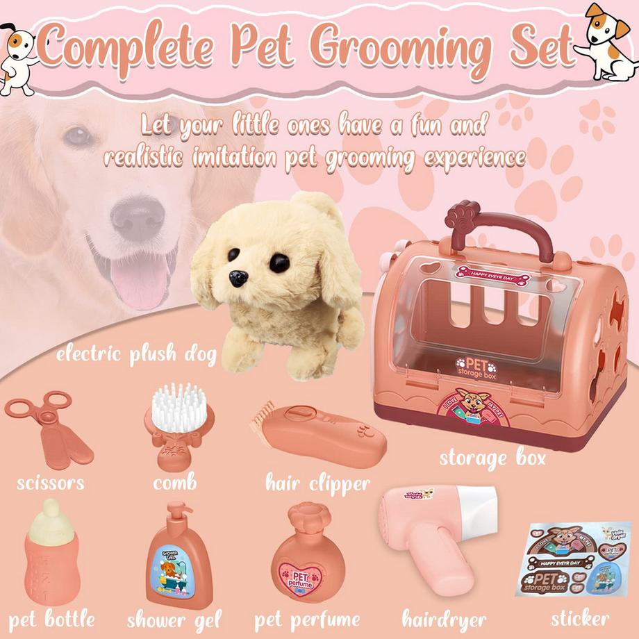 Activity-board  Roboter Hundespielzeug Arztkoffer Kinder, Tierarzt Spielzeug Kinder Rollenspiel 12 Stück mit elektronischem Hund läuft Bellen & Transportkäfig 
