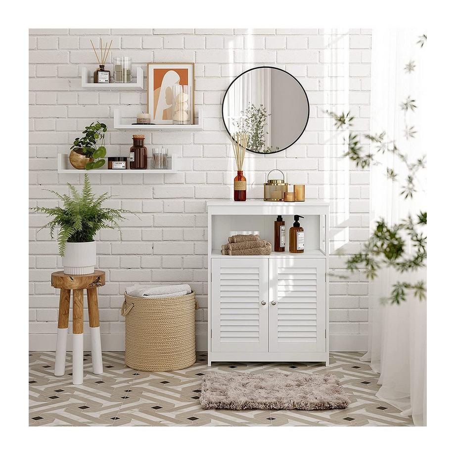 Calicosy Meuble de rangement blanc 2 portes persiennes et 1 niche - L60 x H80cm  