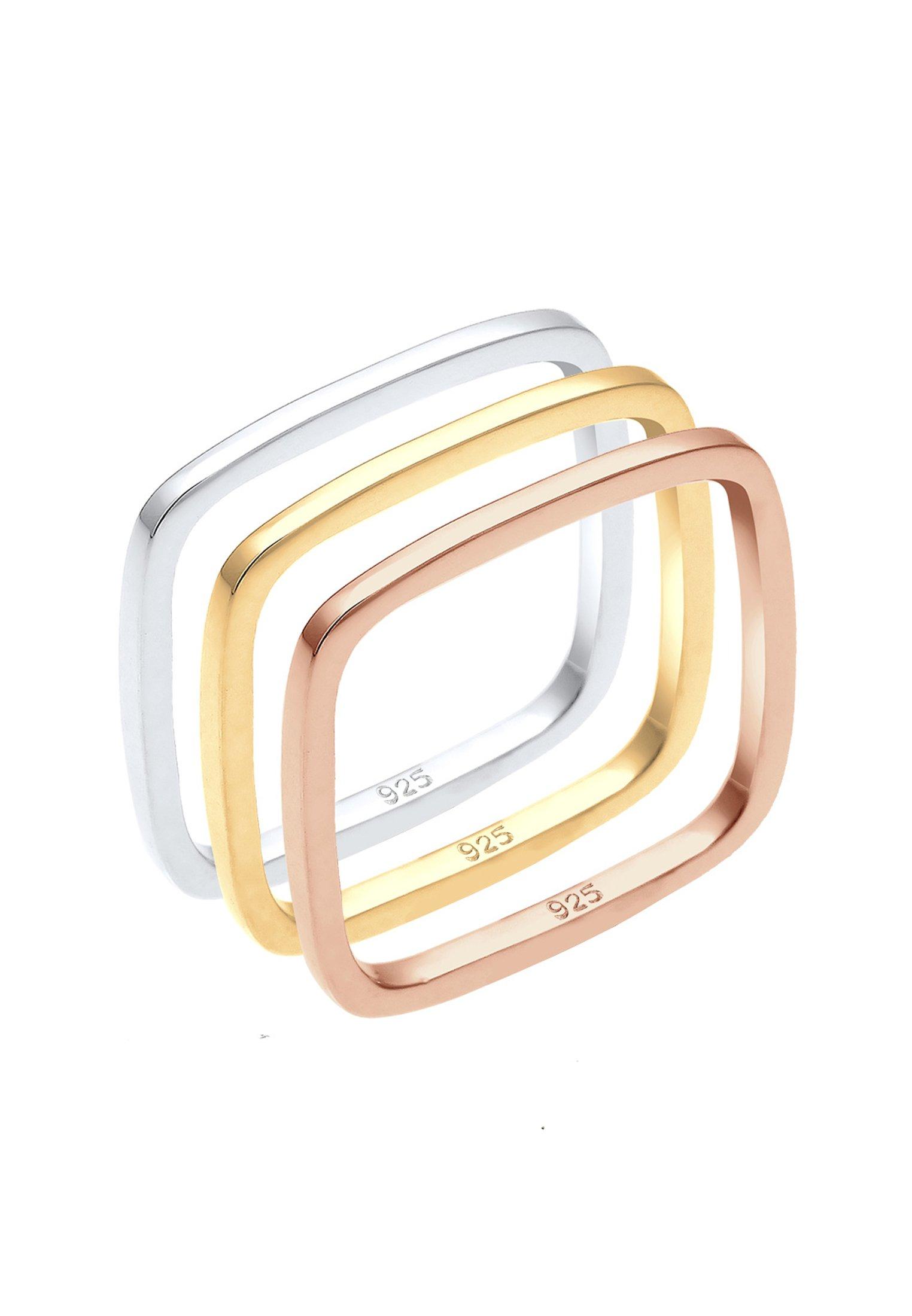 Image of Ring Tri-color Statement Vierecks-ringset Damen Silber 52mm