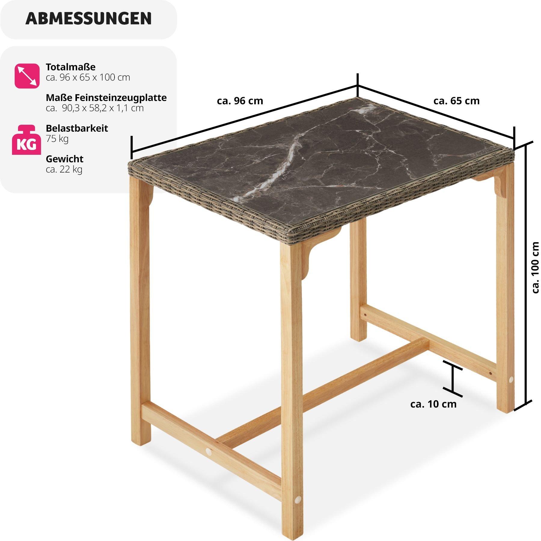 Tectake Tavolo da bar in rattan Kutina 96 x 65 x 100 cm  