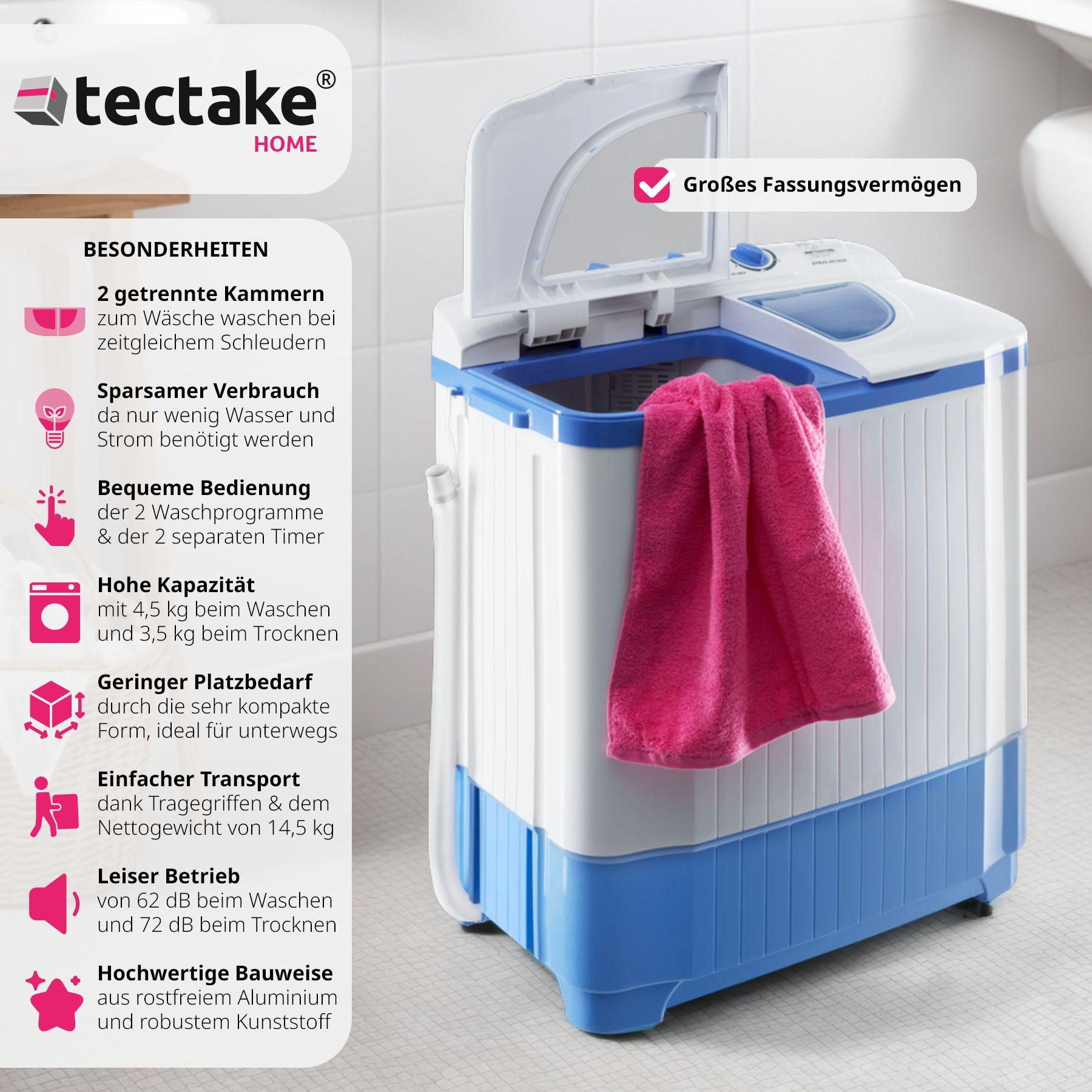 Tectake Mini-Waschmaschine 4,5 kg mit Wäscheschleuder 3,5 kg  