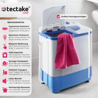 Tectake Mini-Waschmaschine 4,5 kg mit Wäscheschleuder 3,5 kg  