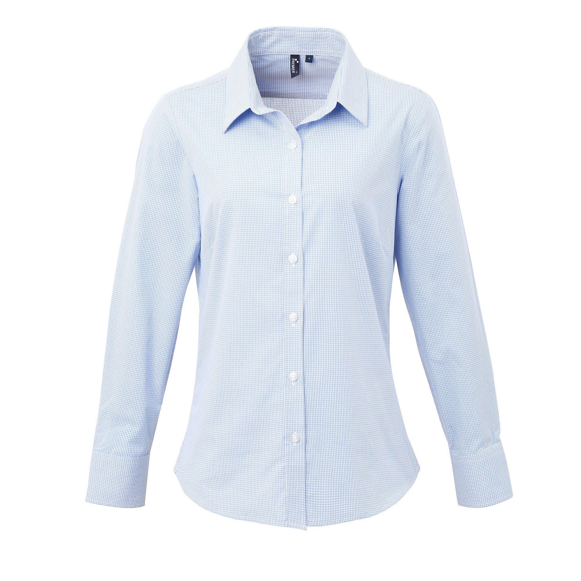 Image of Mikro Karo Langarm Bluse Damen Blau XS