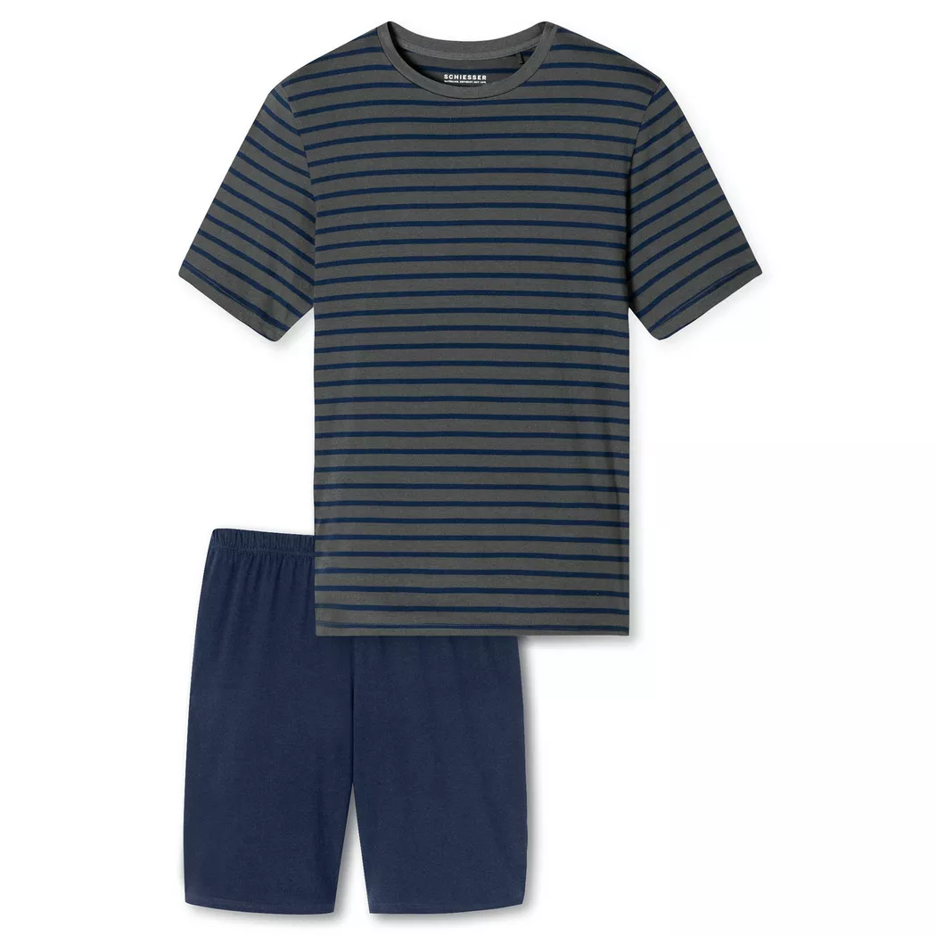 Schlafanzug kurz Streifen anthrazit - Casual Essentials 48