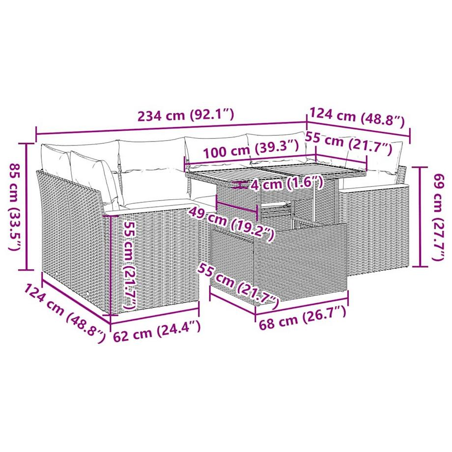 VidaXL Ensemble de canapés de jardin rotin synthétique  