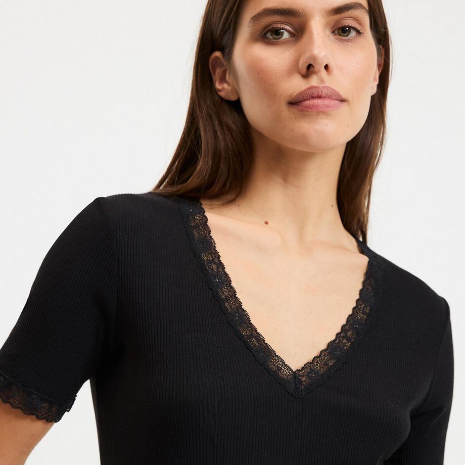 La Redoute Collections T-Shirt Scollo a V Dettagli in Pizzo  