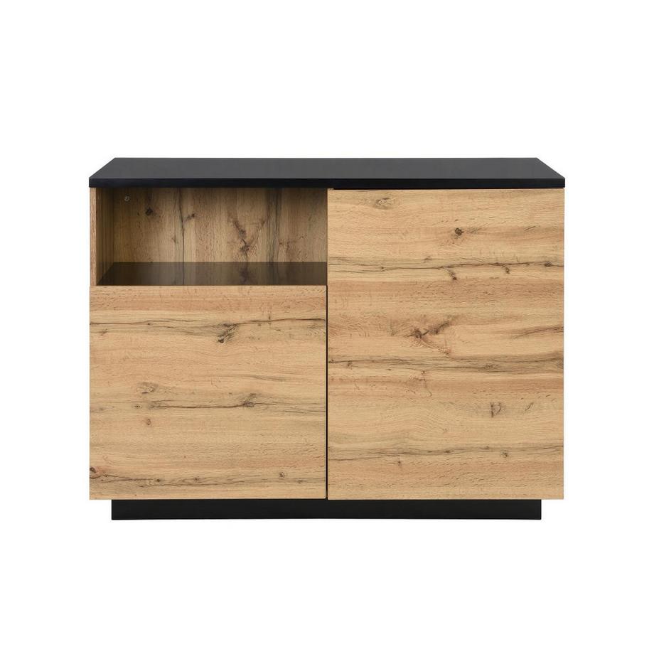 Vente-unique  Ilot central de cuisine avec 2 portes et 1 niche en MDF - Naturel et noir - CORELINA 