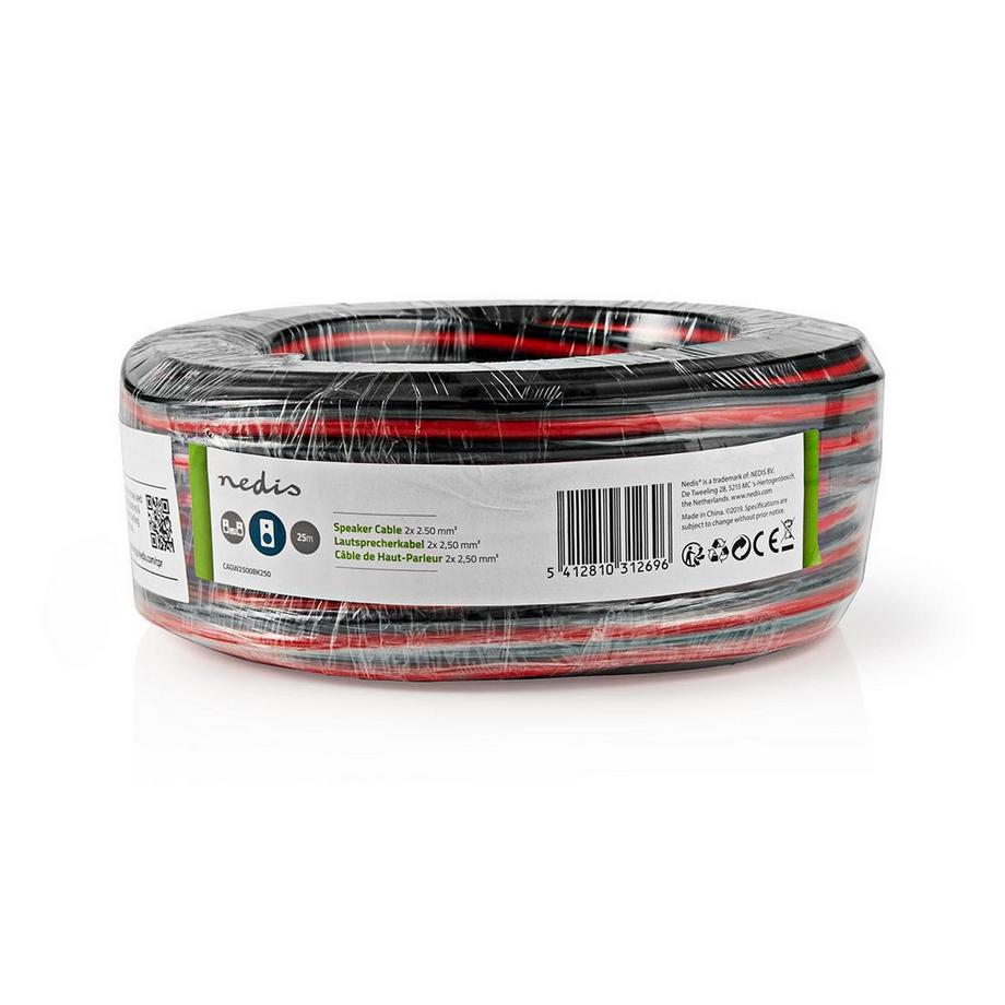 Nedis  Câble pour haut-parleurs | 2x 2.50 mm² | CCA | 25.0 m | Rond | PVC | Rouge / Noir | Emballage 