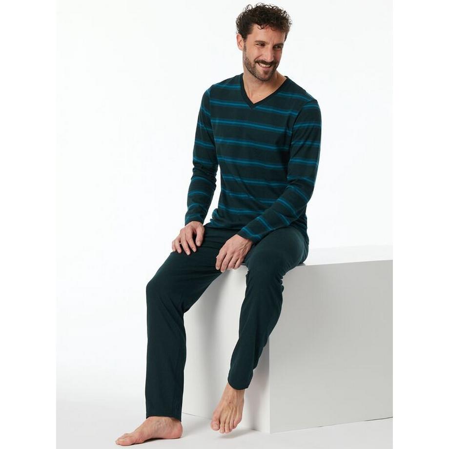 Schiesser Gestreiftes Langarm V-Ausschnitt Pyjama Set  