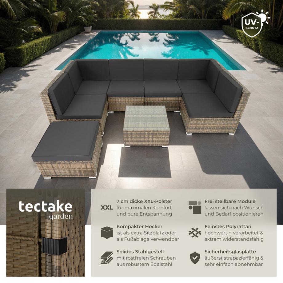 Tectake Rattan Lounge Venedig für 6 bis 7 Personen widerstandsfähig  