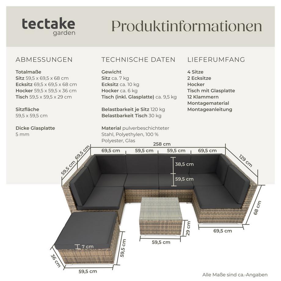 Tectake Rattan Lounge Venedig für 6 bis 7 Personen widerstandsfähig  