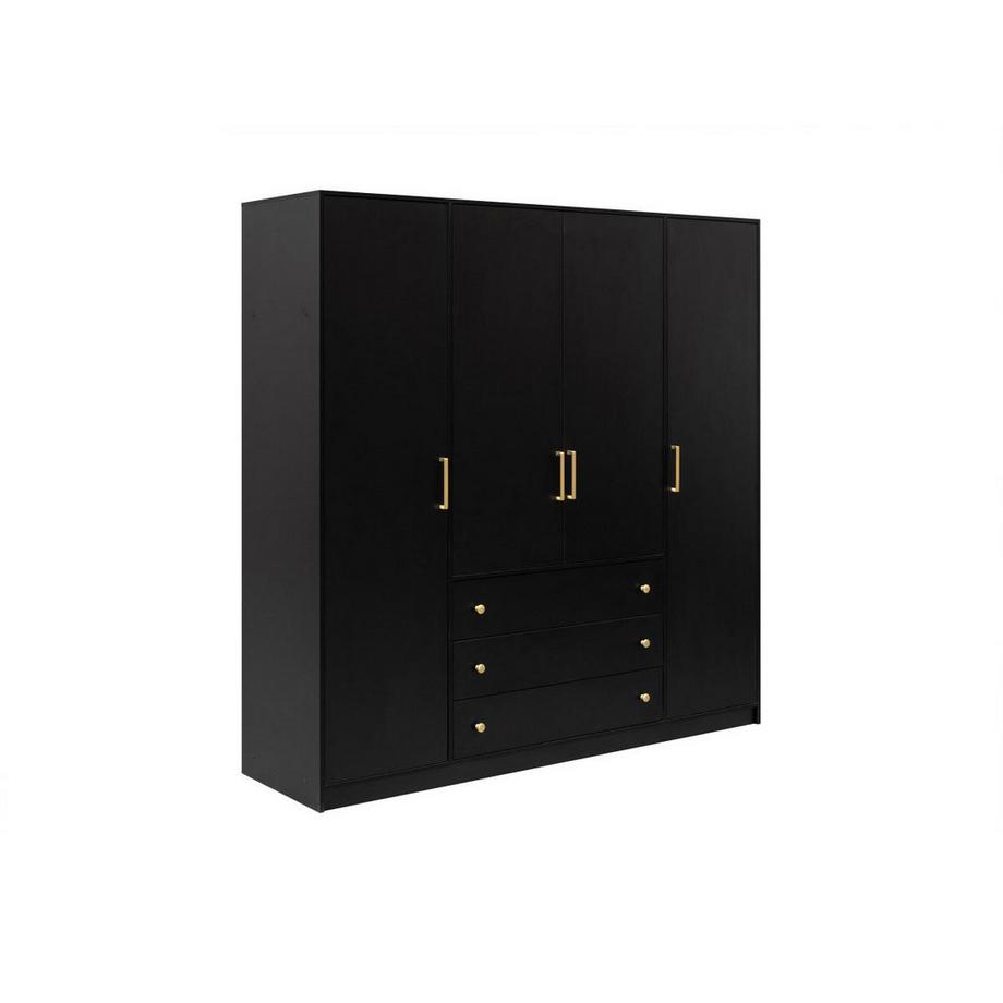 Vente-unique Armoire 4 portes et 3 tiroirs - L196 cm - Noir - LIZANDRO  