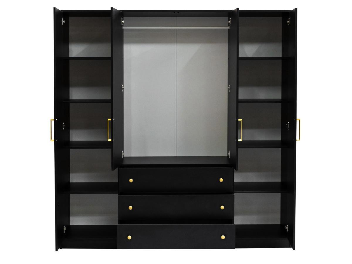 Vente-unique  Armoire 4 portes et 3 tiroirs - L196 cm - Noir - LIZANDRO 