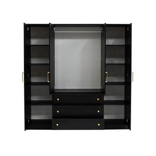 Vente-unique  Kleiderschrank mit 4 Türen & 3 Schubladen - 196 cm - Schwarz - LIZANDRO 