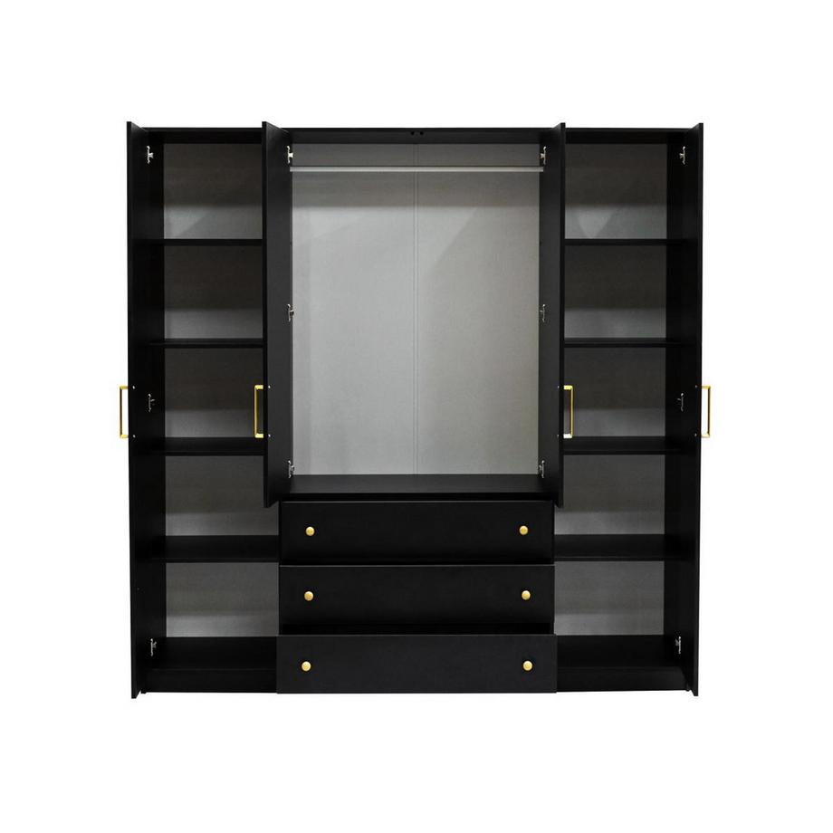 Vente-unique Armoire 4 portes et 3 tiroirs - L196 cm - Noir - LIZANDRO  