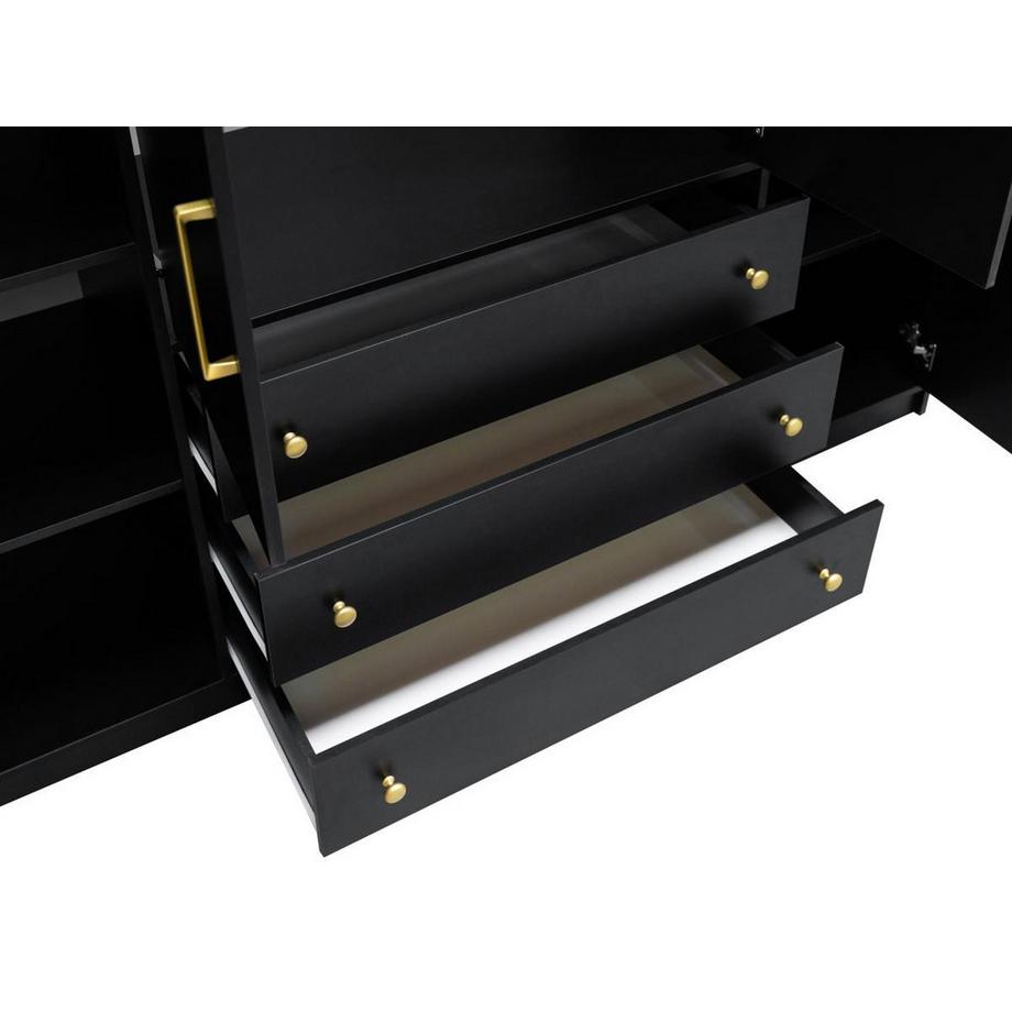 Vente-unique Armoire 4 portes et 3 tiroirs - L196 cm - Noir - LIZANDRO  