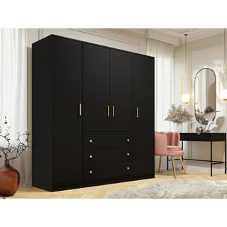 Vente-unique  Kleiderschrank mit 4 Türen & 3 Schubladen - 196 cm - Schwarz - LIZANDRO 