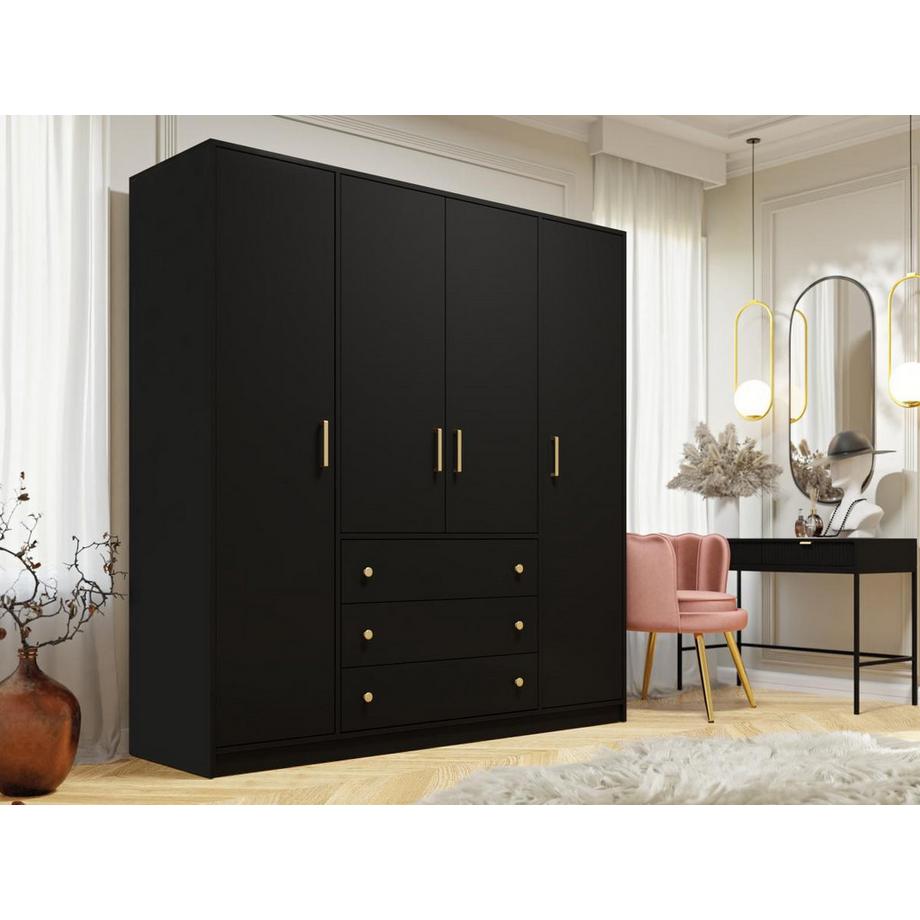 Vente-unique Armoire 4 portes et 3 tiroirs - L196 cm - Noir - LIZANDRO  