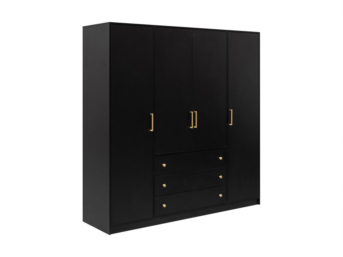 Vente-unique  Kleiderschrank mit 4 Türen & 3 Schubladen - 196 cm - Schwarz - LIZANDRO 