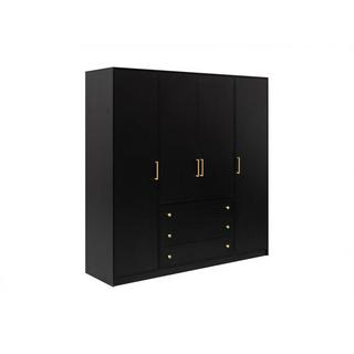 Vente-unique  Kleiderschrank mit 4 Türen & 3 Schubladen - 196 cm - Schwarz - LIZANDRO 