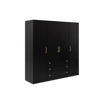 Kleiderschrank mit 4 Türen & 3 Schubladen - 196 cm - Schwarz - LIZANDRO