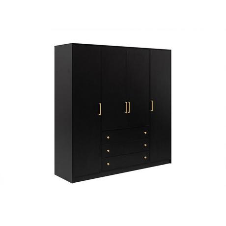 Vente-unique  Kleiderschrank mit 4 Türen & 3 Schubladen - 196 cm - Schwarz - LIZANDRO 