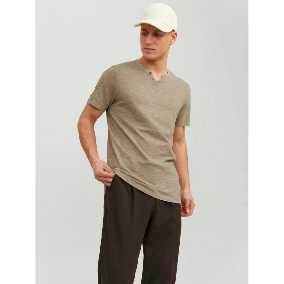 JACK & JONES T-Shirt Slim Fit Geschlitzter Kragen  