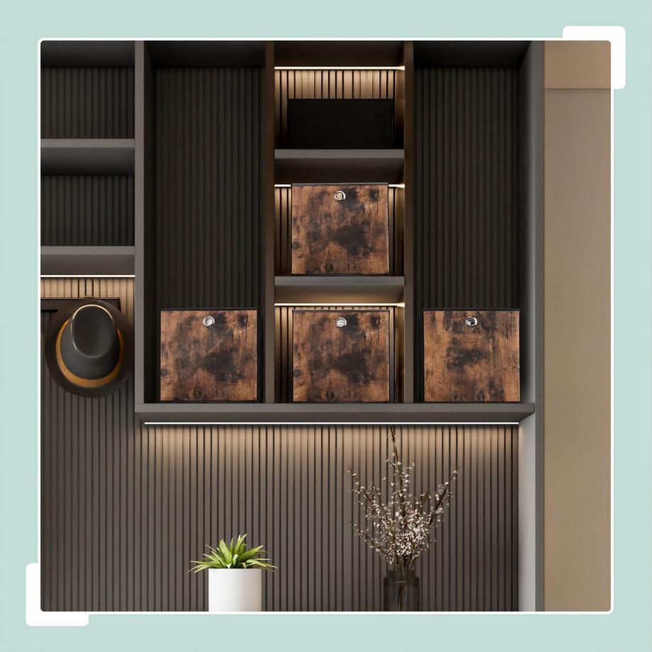 Northix Scatola portaoggetti in tessuto effetto legno, confezione da 6  