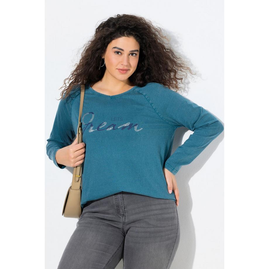 Ulla Popken Vintage Look A-Linie V-Ausschnitt Langarm Shirt  