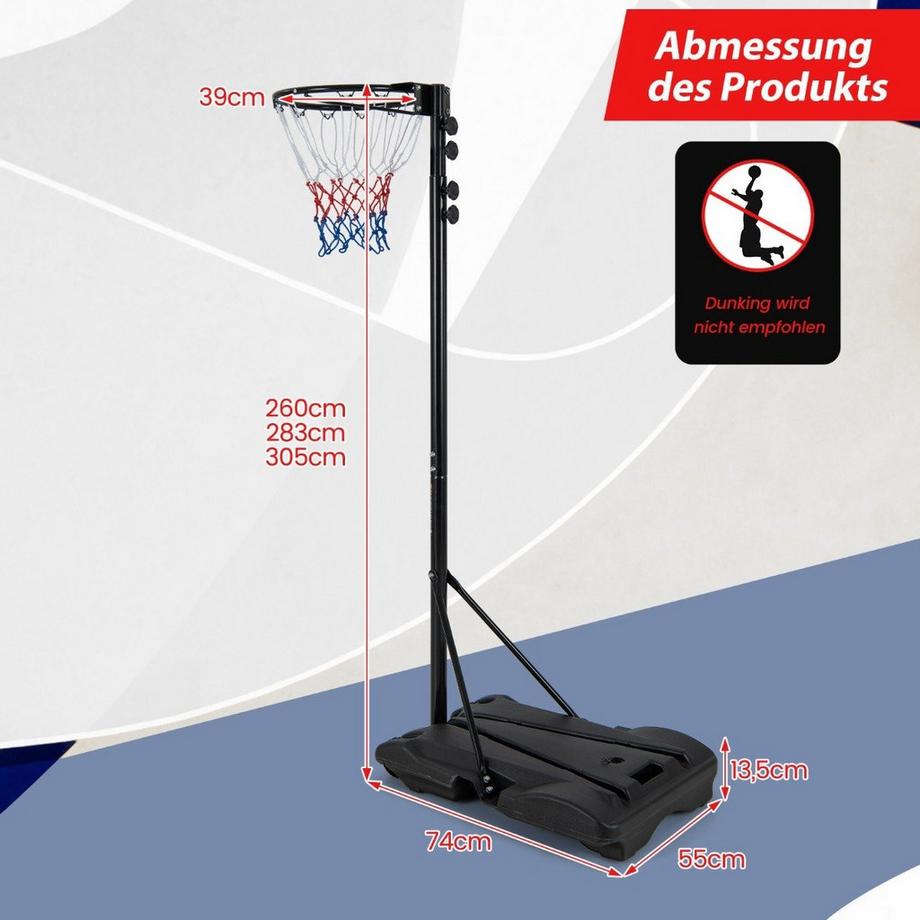 Northio  Basketballkorb Outdoor tragbarer Basketballständer 260-305cm höhenverstelbar Schwarz 
