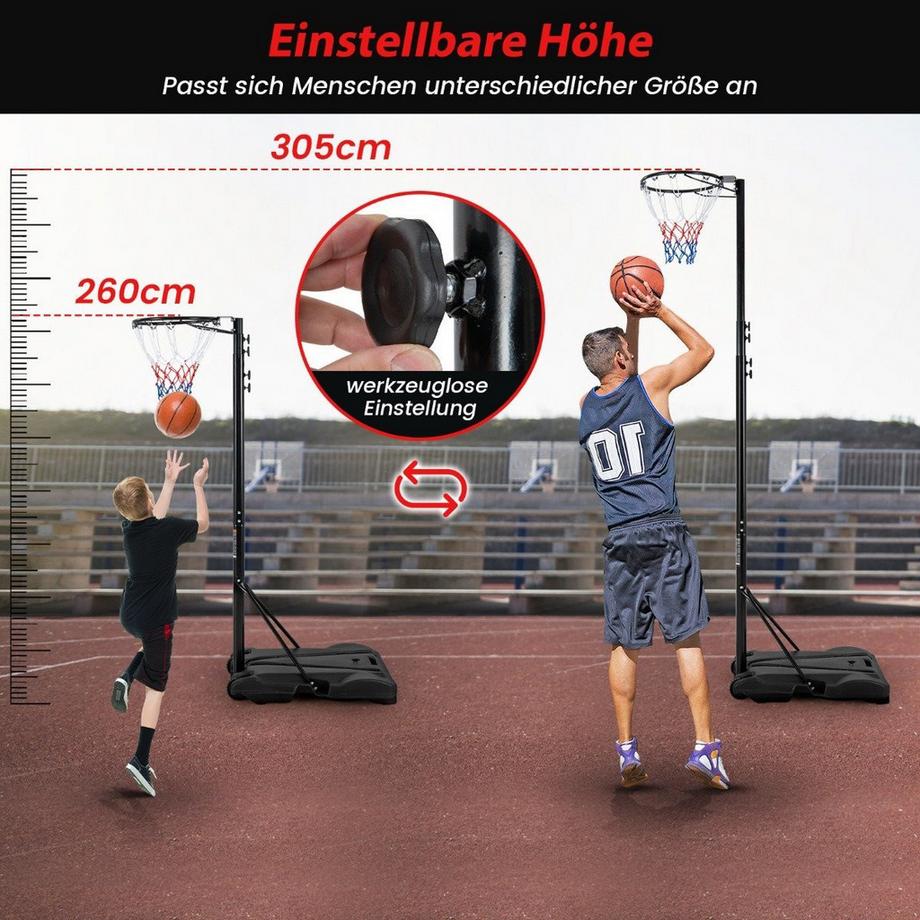Northio  Basketballkorb Outdoor tragbarer Basketballständer 260-305cm höhenverstelbar Schwarz 