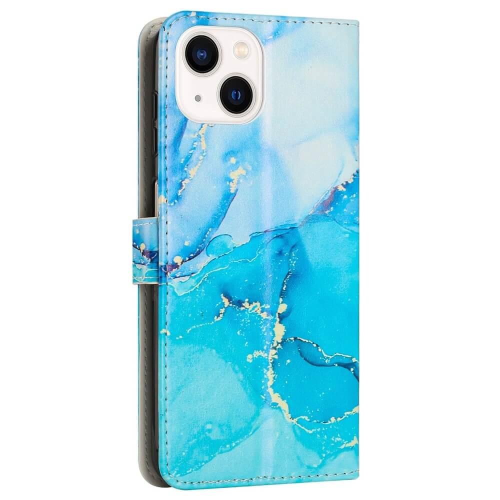 Cover-Discount  iPhone 14 - Leder Hülle Blue Marble 