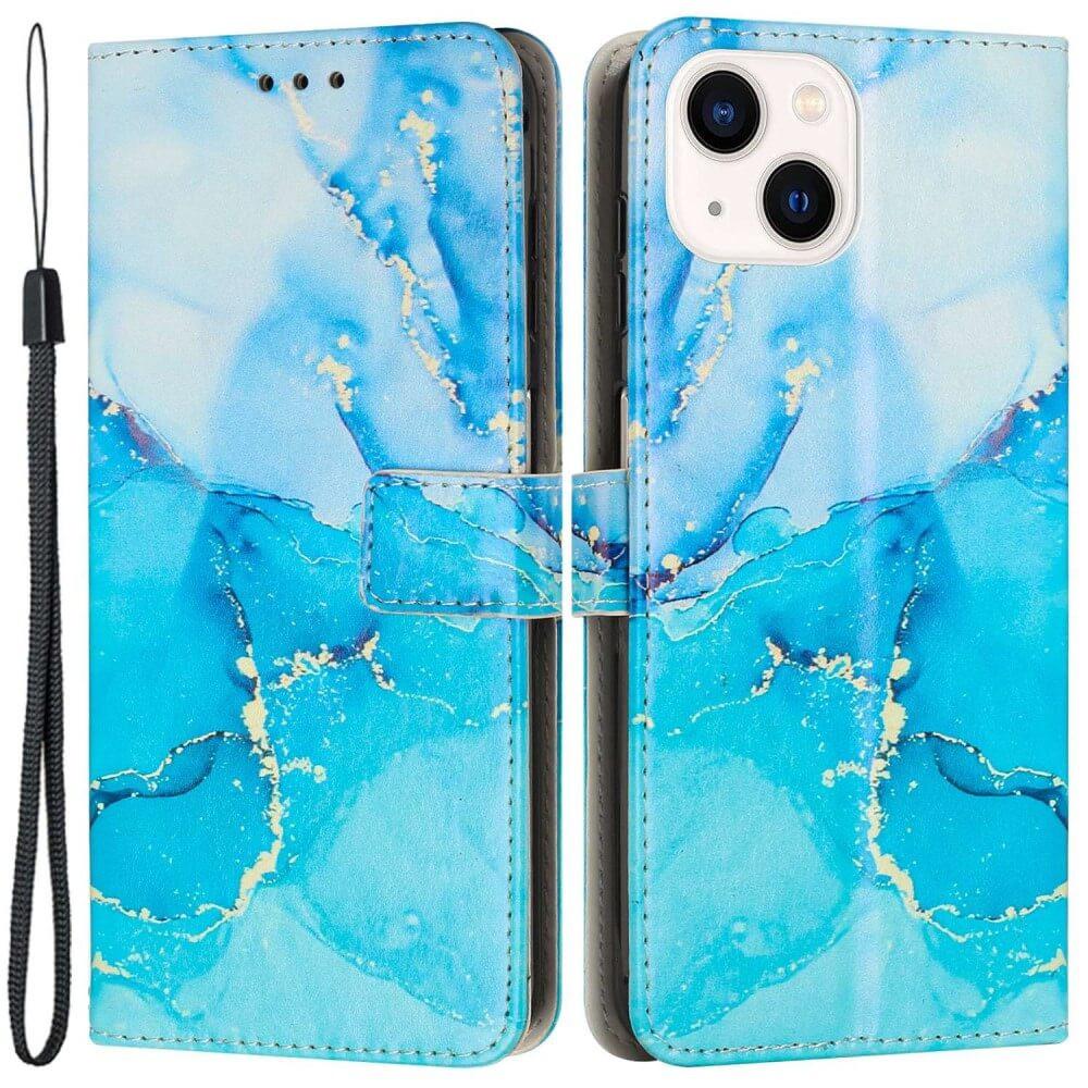 Cover-Discount  iPhone 14 - Leder Hülle Blue Marble 