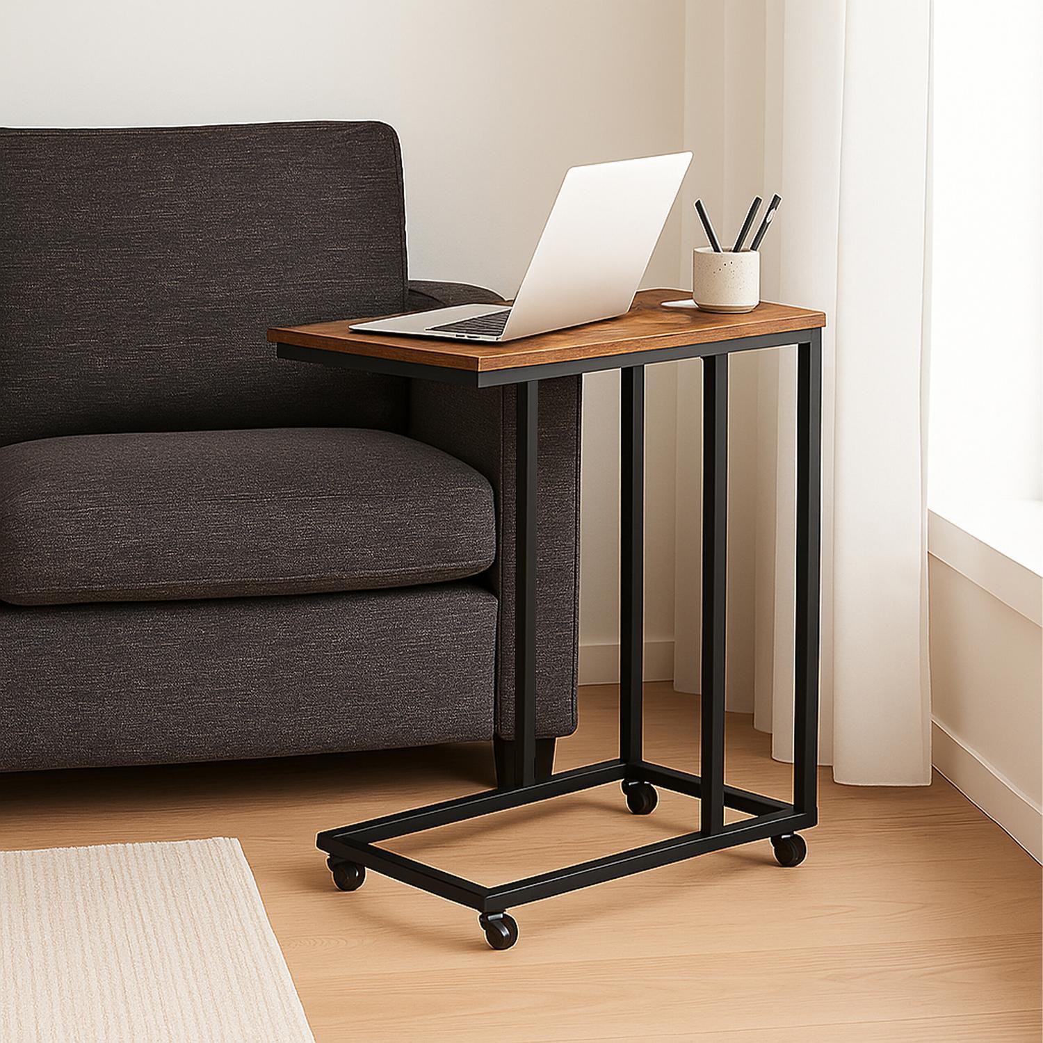 Northix Tavolino laterale a forma di C, ruote  