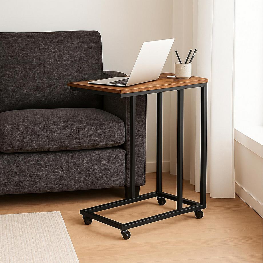 Northix Tavolino laterale a forma di C, ruote  