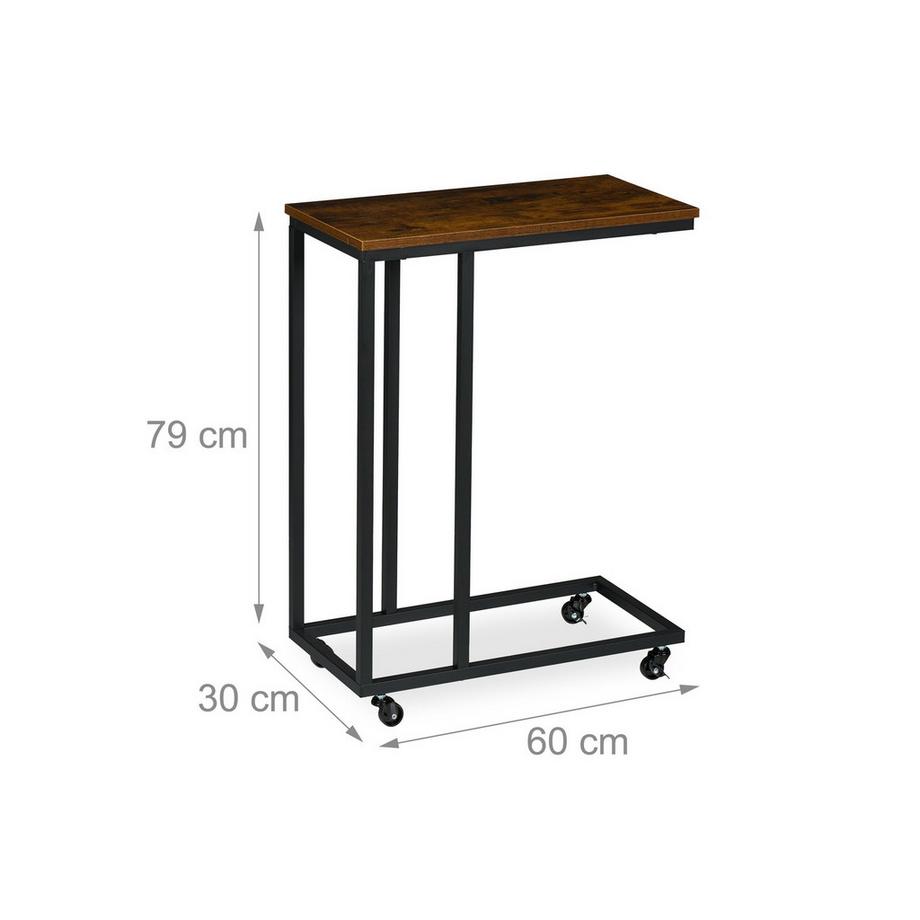Northix Tavolino laterale a forma di C, ruote  