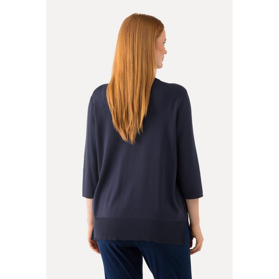 Ulla Popken Pullover Cut-Outs Stehkragen 3/4-Arm Rippstrick  
