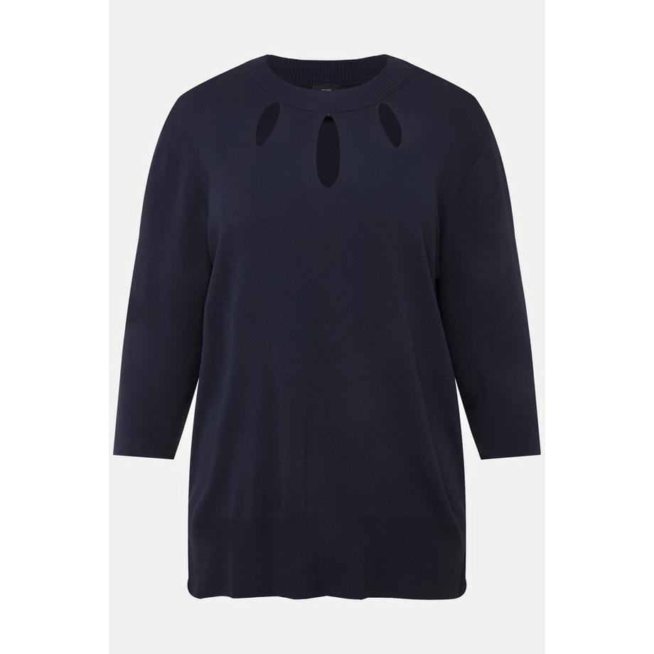 Ulla Popken Pullover Cut-Outs Stehkragen 3/4-Arm Rippstrick  