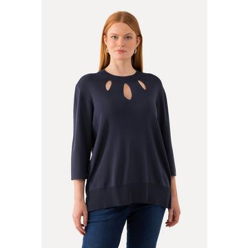 Maglione in maglia a costine con aperture, collo alto e maniche a 3/4