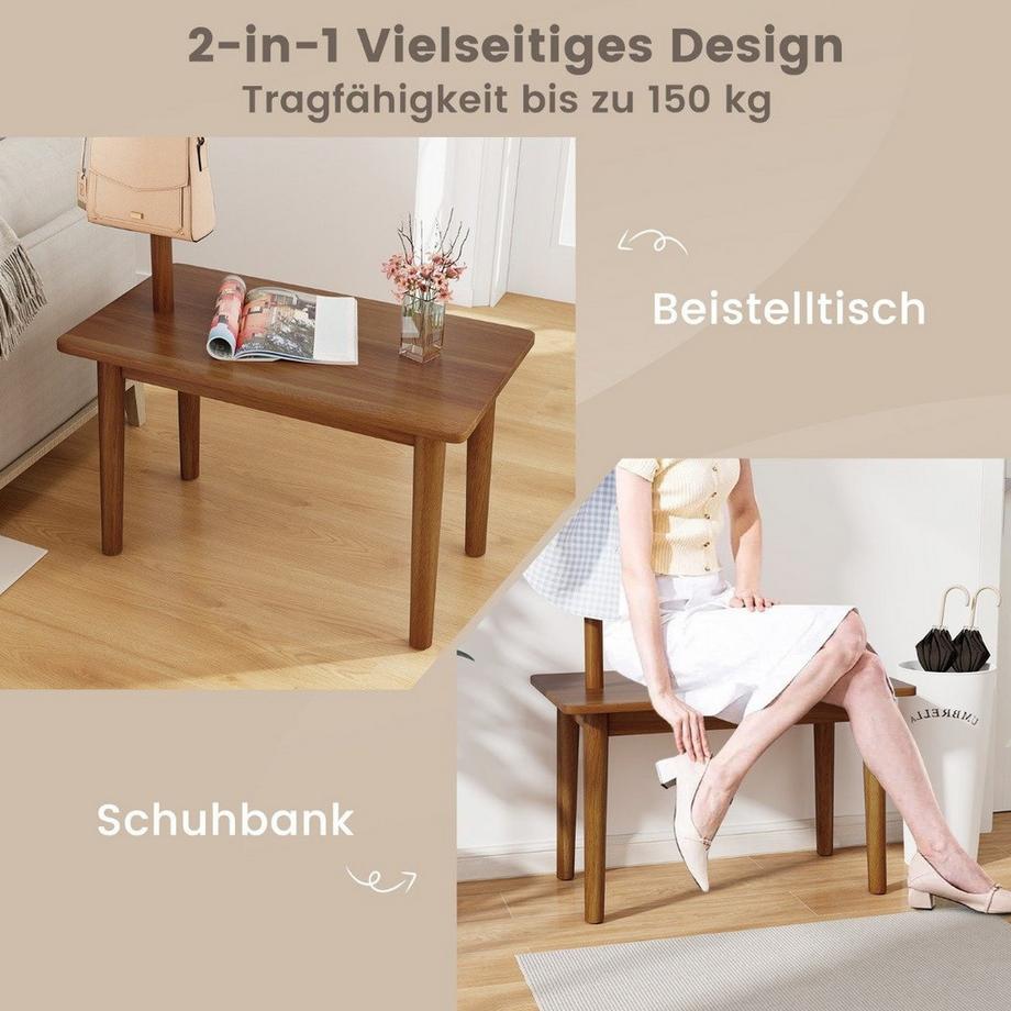 Northix 3 in 1 Beistelltisch aus Massivholz Garderobenständer mit Schuhbank 76 x 43 x 168 cm Braun  