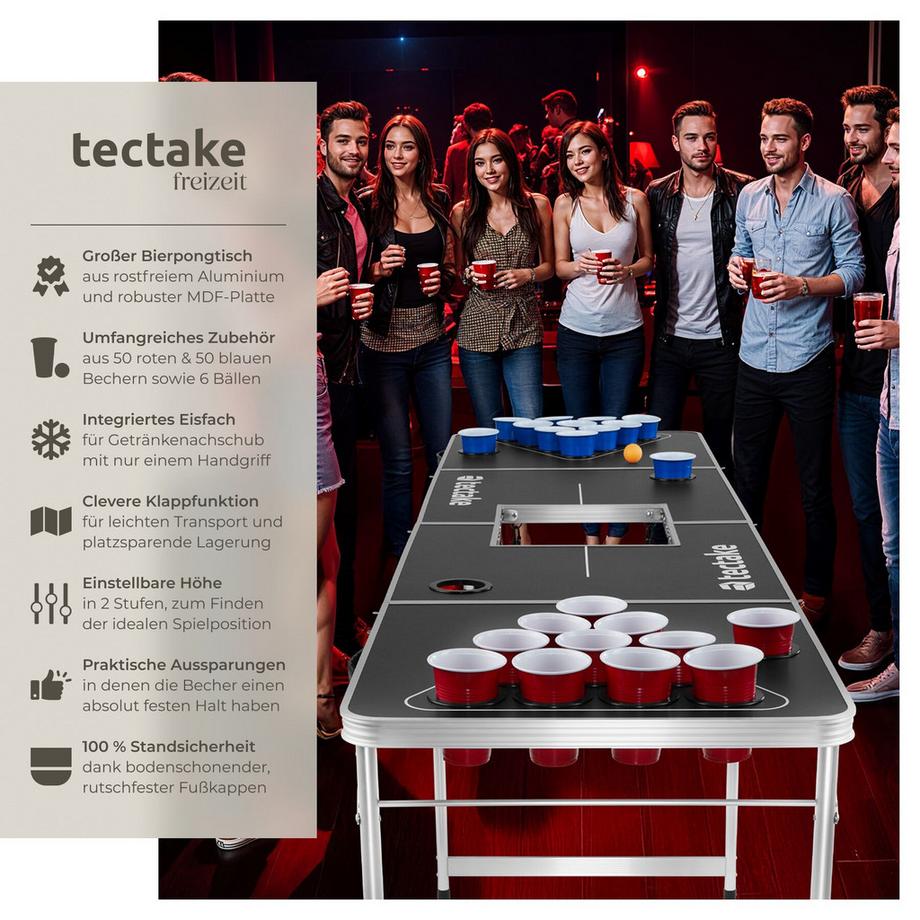 Tectake  Bierpong-Tisch Beer Ball Blitz aus Aluminium mit Eisfach klappbar und höhenverstellbar 