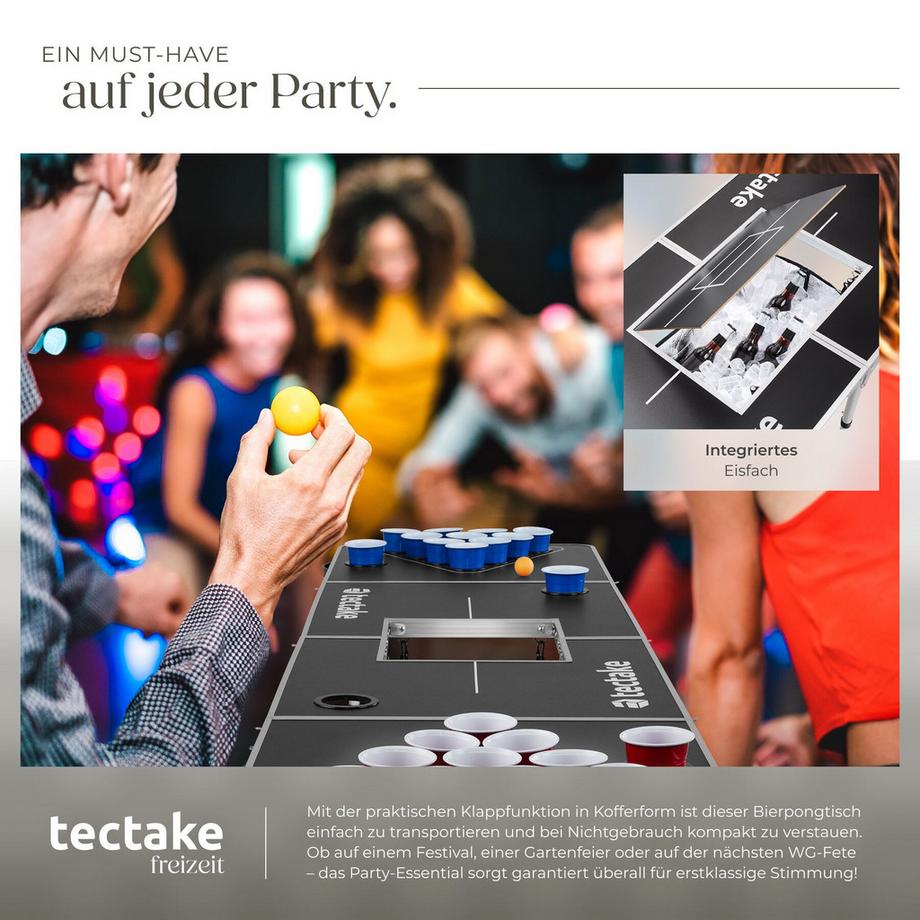 Tectake  Bierpong-Tisch Beer Ball Blitz aus Aluminium mit Eisfach klappbar und höhenverstellbar 