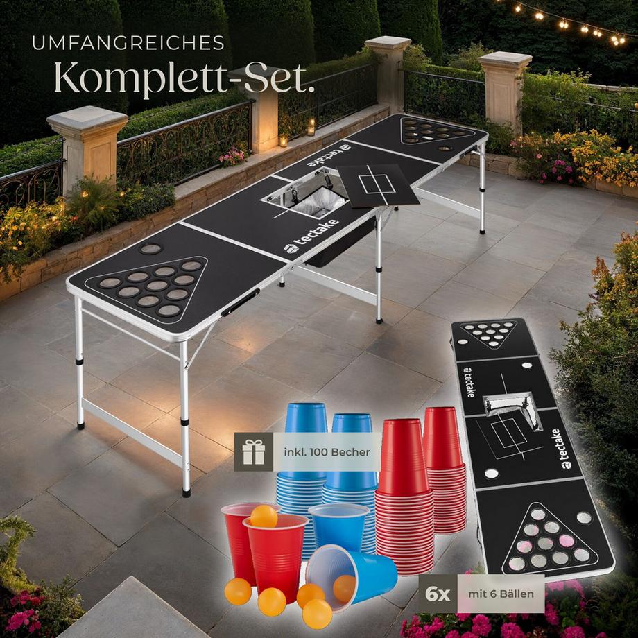 Tectake  Bierpong-Tisch Beer Ball Blitz aus Aluminium mit Eisfach klappbar und höhenverstellbar 
