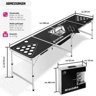 Tectake  Table de Bière Pong Beer Ball Blitz réglable en hauteur et pliable 