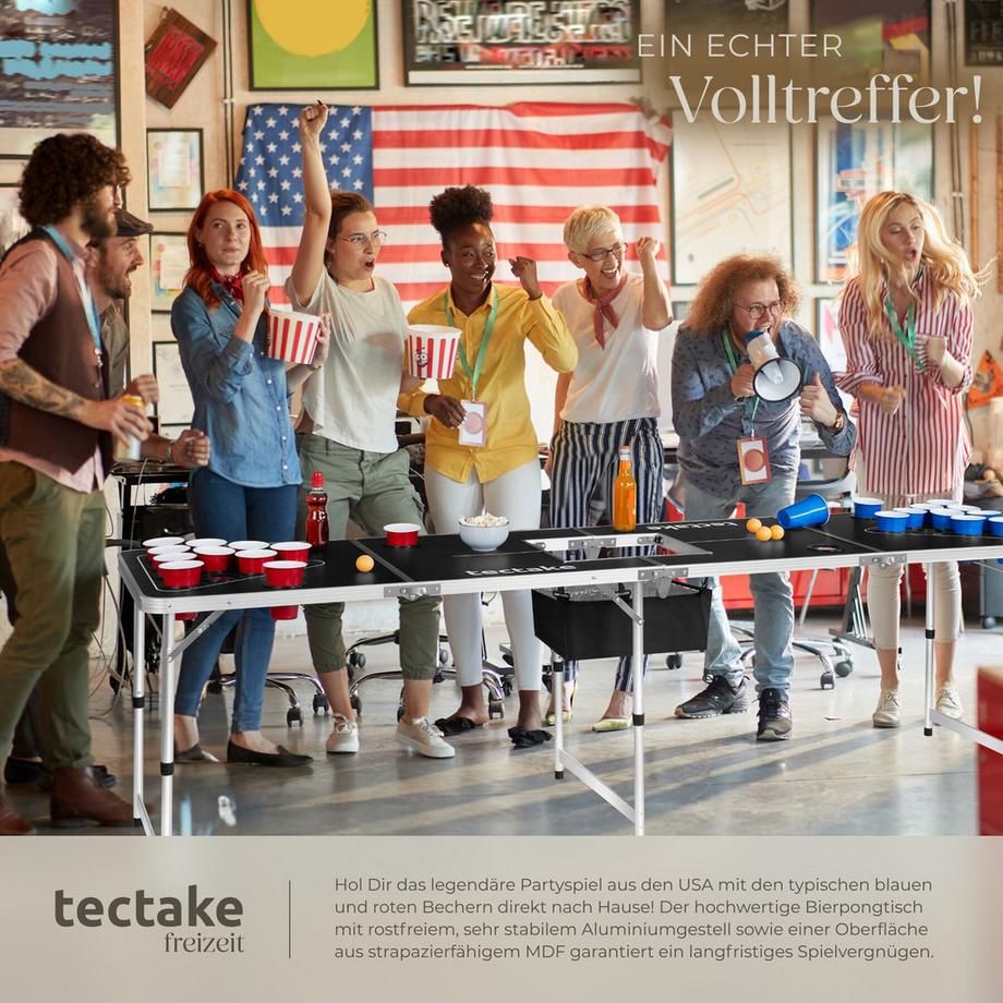 Tectake  Aluminium Bierpongtisch Beer Ball Blitz mit Eisfach, klappbar höhenverstellbar 