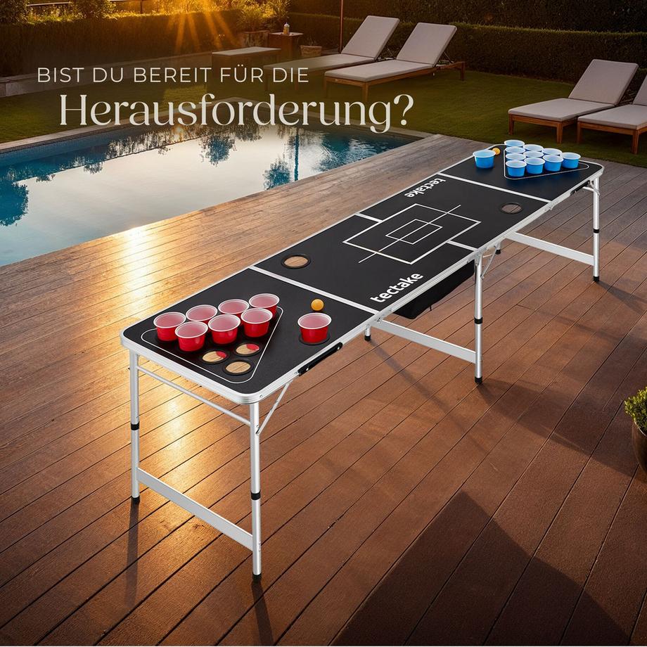 Tectake  Aluminium Bierpongtisch Beer Ball Blitz mit Eisfach, klappbar höhenverstellbar 