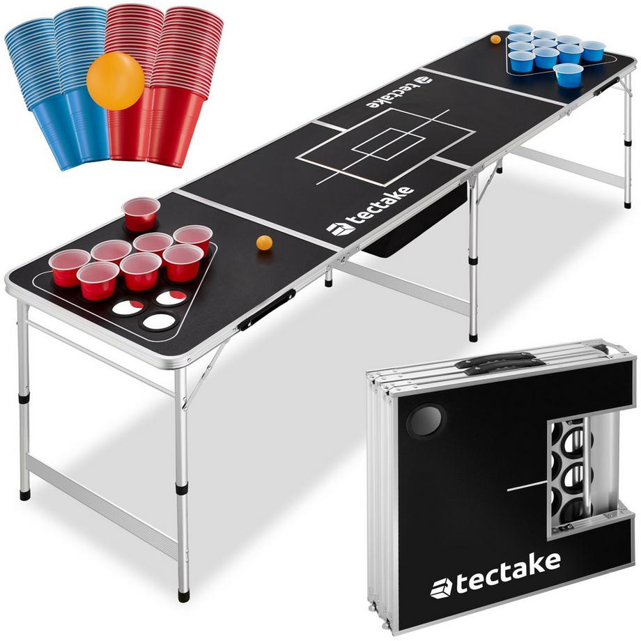 Tectake  Bierpong-Tisch Beer Ball Blitz aus Aluminium mit Eisfach klappbar und höhenverstellbar 
