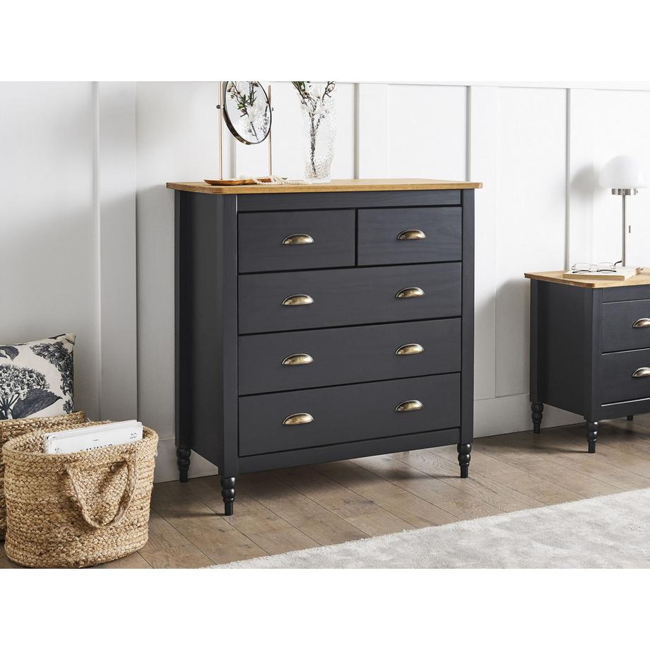 Beliani Commode à 5 tiroirs en Bois de pin Traditionnel SHILLINGTON  