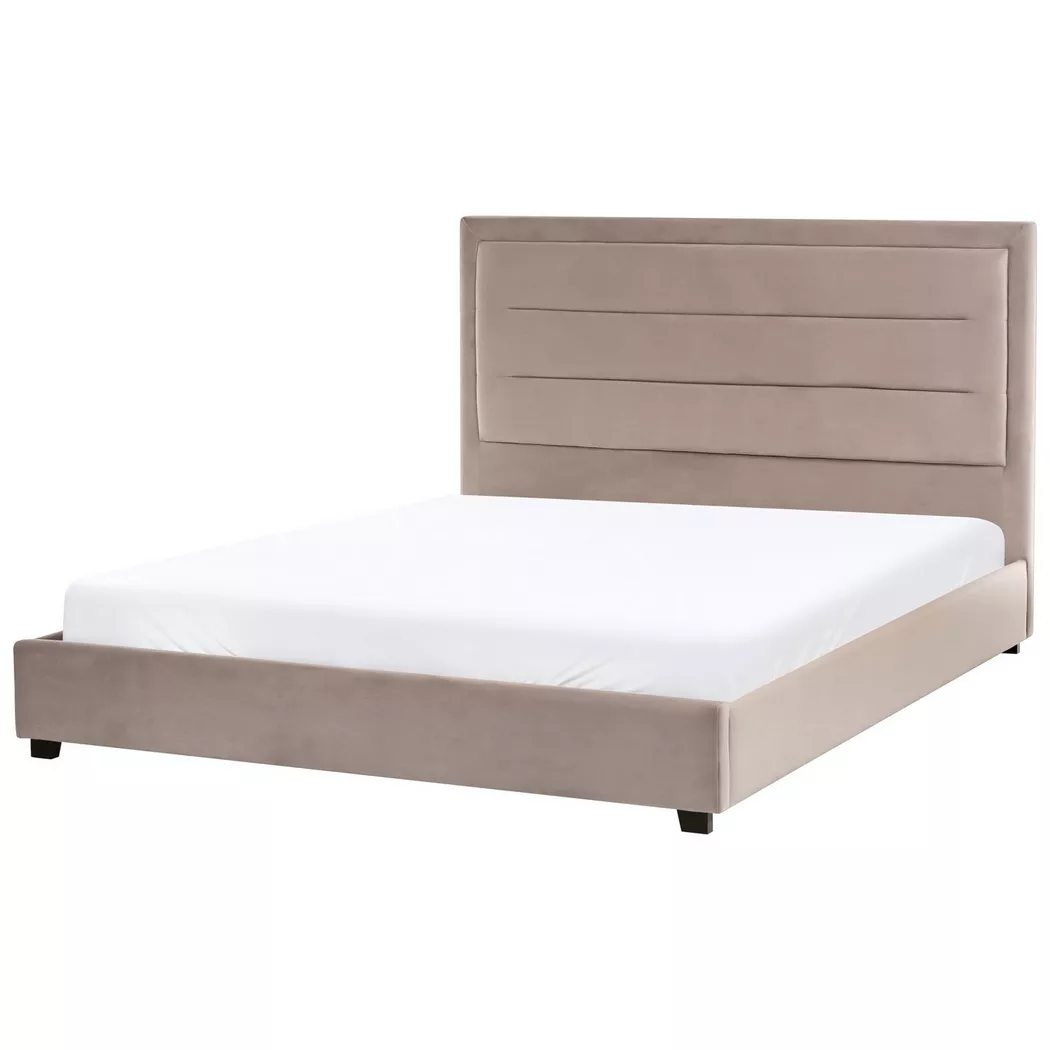 Beliani - Wasserbett aus Samtstoff  ROUEN, Taupe