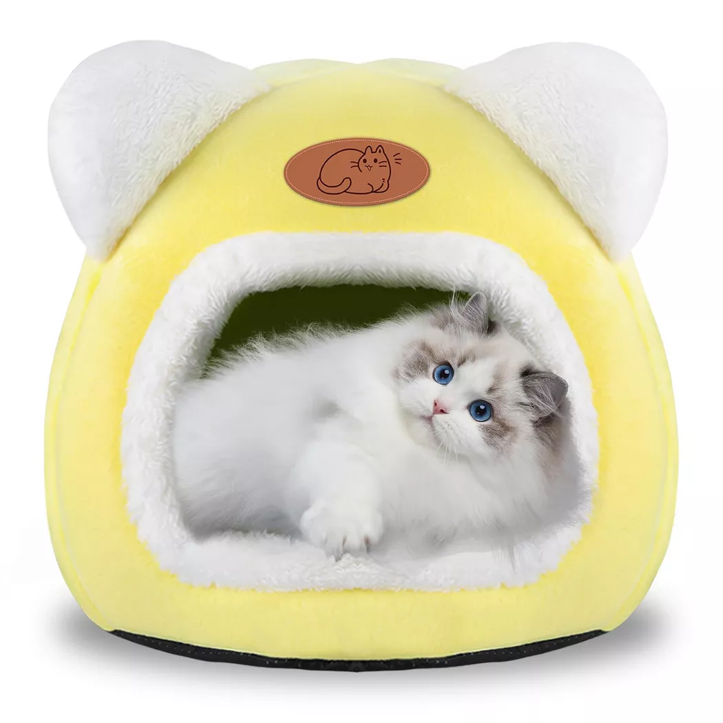 Alopini - Bett Warme Katzenhöhle Beruhigendes Bett für Katzen und kleine Hunde Schlafen, One Size, Giallo
